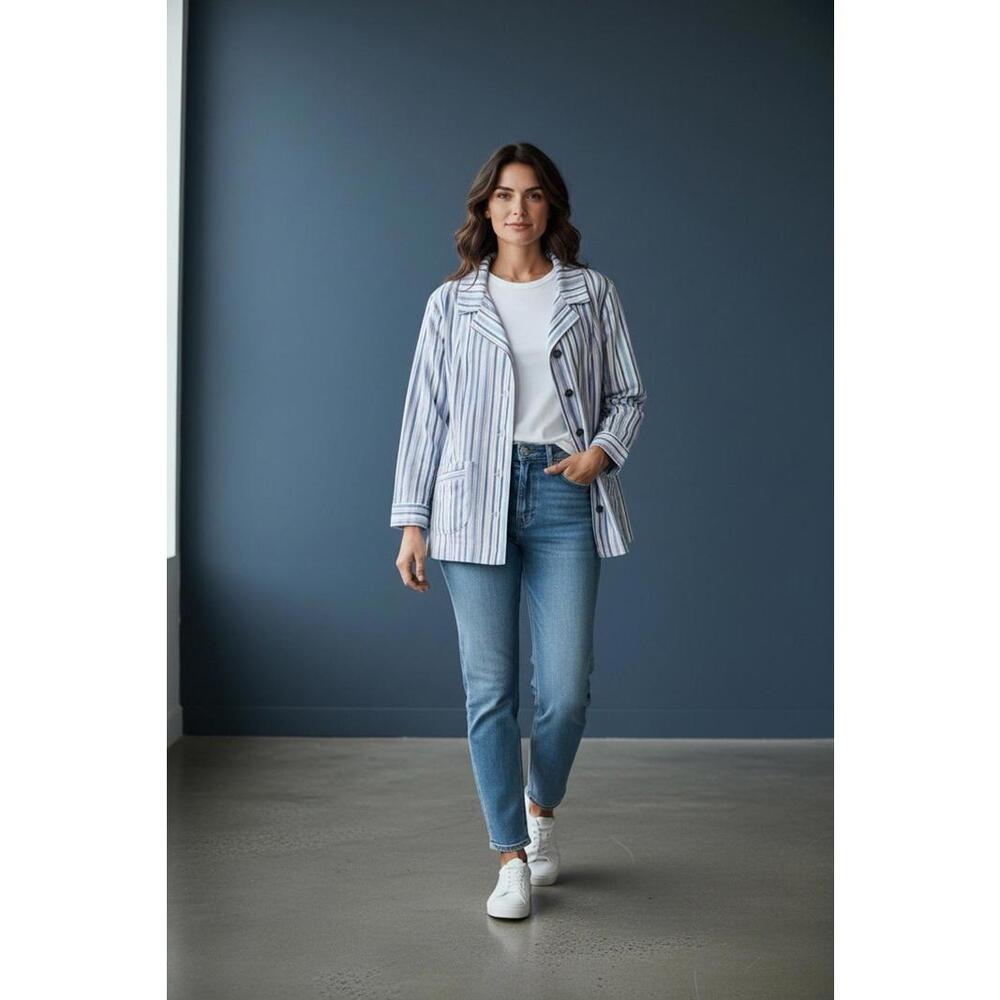 Christopher‎ Banks Blue Striped Jacket Women’s Size Medium